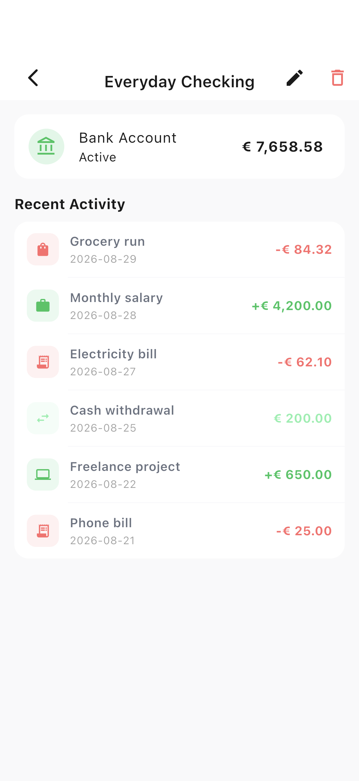Account detail view