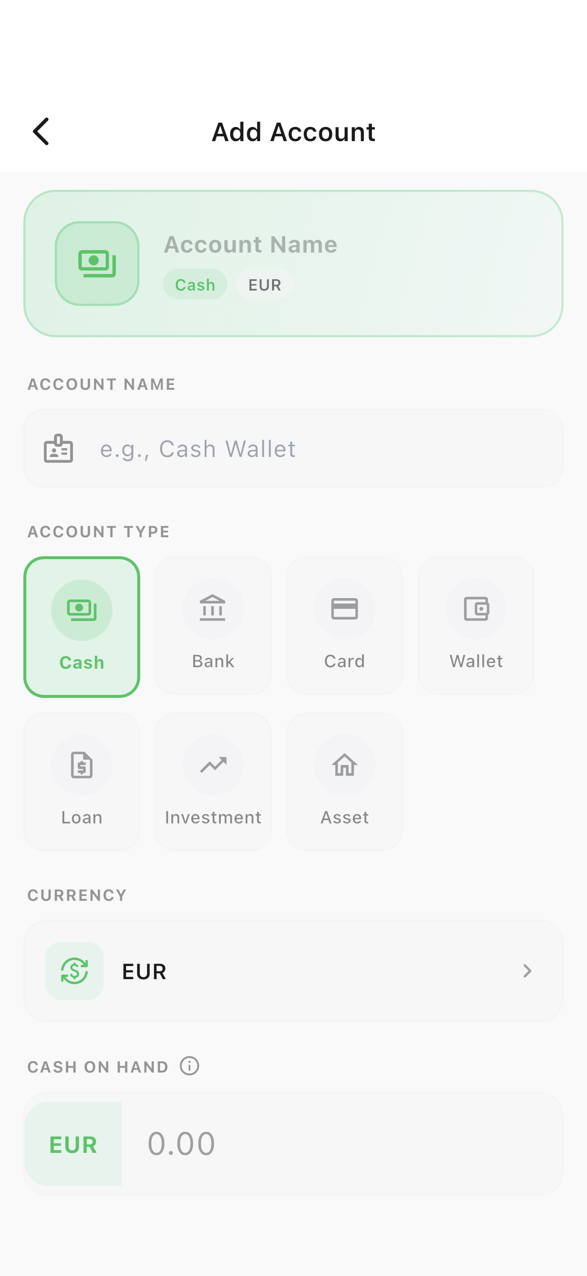Add account form